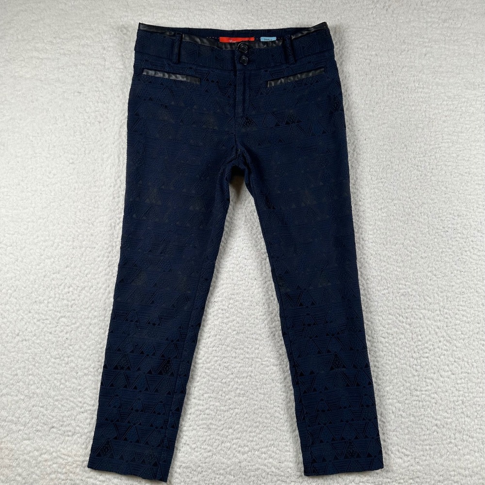 Anthropologie Cartonnier Charlie Ankle Pants Women 4 Navy Blue Jacquard Textured